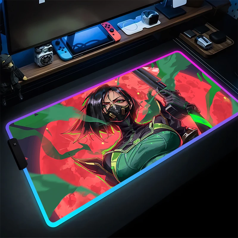 

LED Mouse Pad Gamer PC Computer Valorant Viper Desk Mat RGB Soft Rubber Keyboard Pad Anime Gaming Accessories Sexy Girl Mousepad