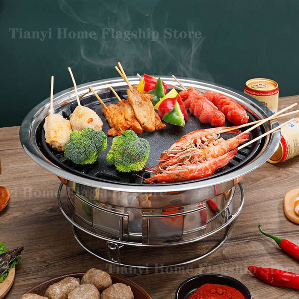

Stainless Steel Charcoal Grills Carbon stove Barbecue Grill Rack Round Korean Non-stick Home Outdoor Camping Portable BBQ Tools
