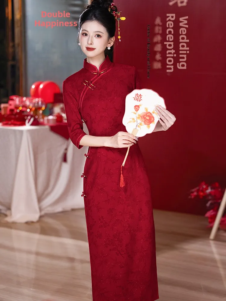 

Young Ele Engagement Wedding Dr Midi Sve Red Color Materni Improved Autumn Daily Wear Polyester Fiber