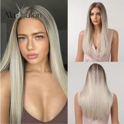 ALAN EATON Ombre Blonde Lace Front Wigs Long Straight Synthetic Wig 13*1 T Part Lace Wig Natural Looking for Women Soft Smooth