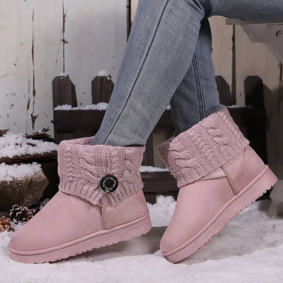

Height Increasing Cute Pink Women's Snow Boots Splicing Comfortable and Elegant Designer Luxury On Promotion Boot Ladies Shoes