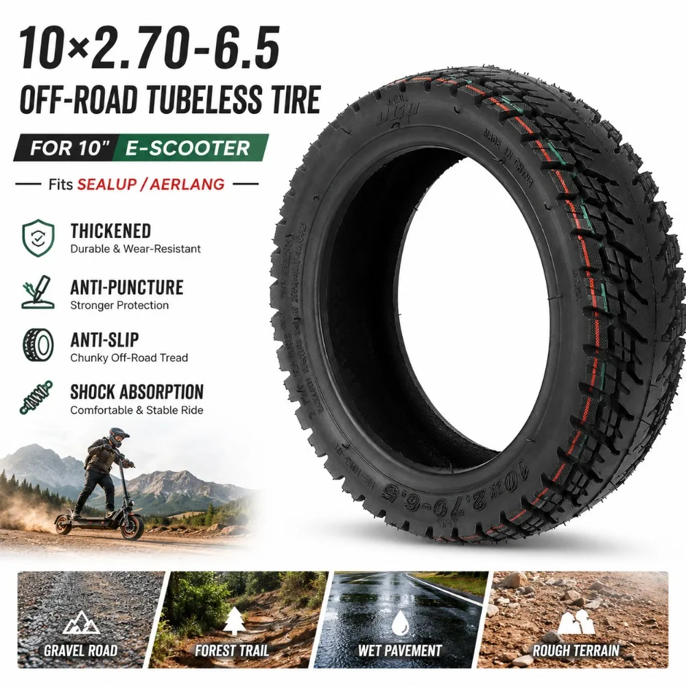 

10 * 2.70-6.5 Off-road Vacuum Tire Compatible with SEALUP/AERLANG Electric Scooter 10 Inch Thick Explosion-proof Anti-skid Tire