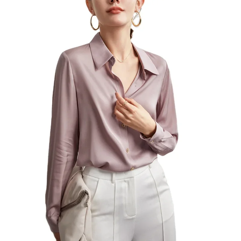 New Design Autumn 2021 Silk Shirt European And American Long-Sleeve Silk Blouse Pure Color