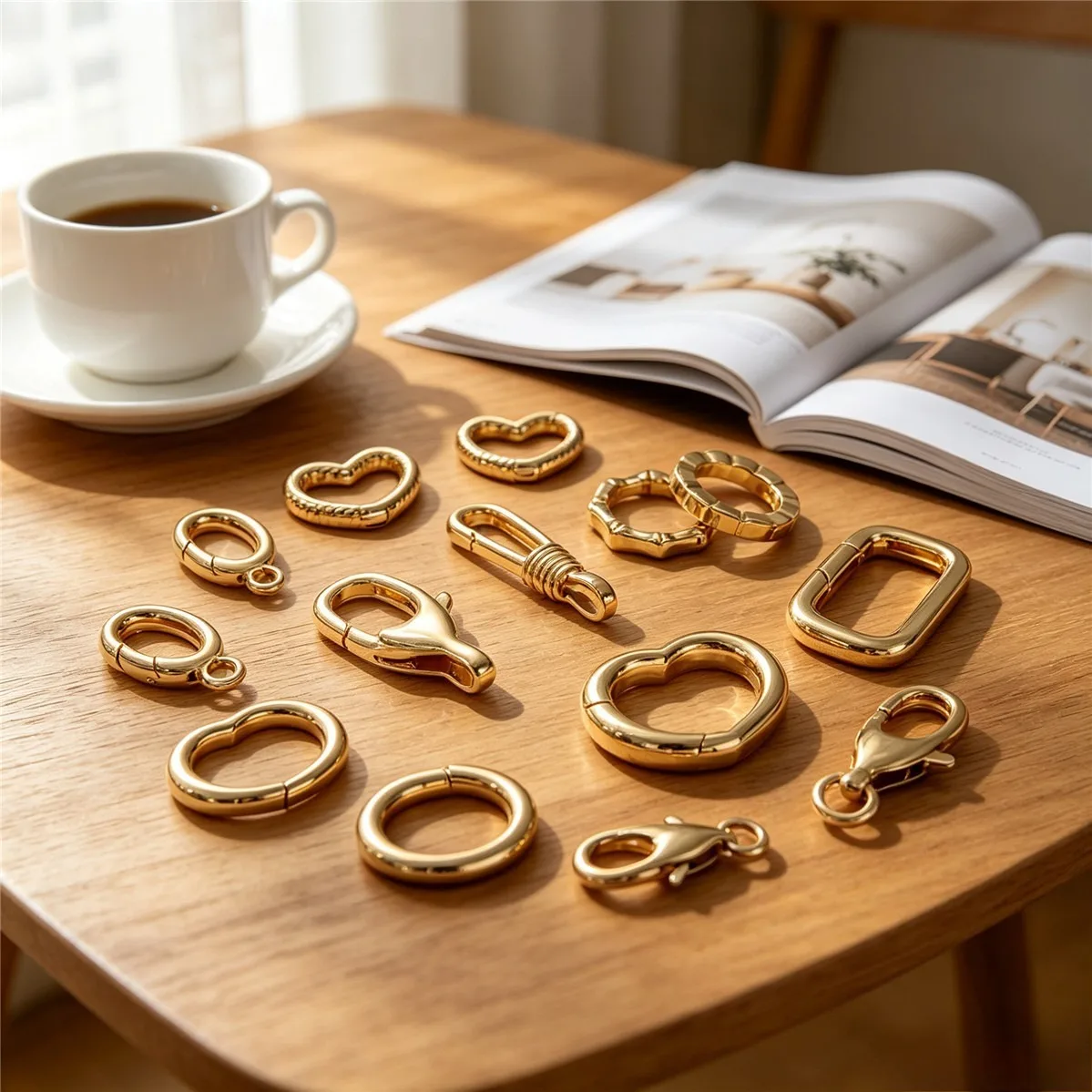 Brass 14K Gold Plated Lobster Screw Heart Oval Bamboo Ring Spring Clasp DIY Bracelet Necklace Jewelry Connector Findings