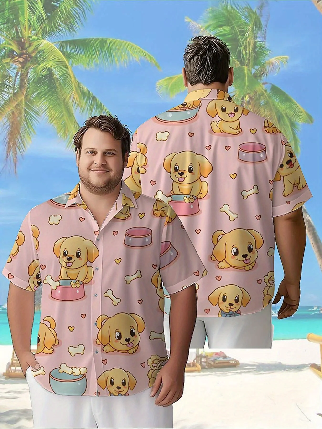 

Men's Plus Size Hawaiian Shirts Puppy and Food Cartoon pattern, Unisex Aloha Shirts,New in Summer Tops Tee,streetwear