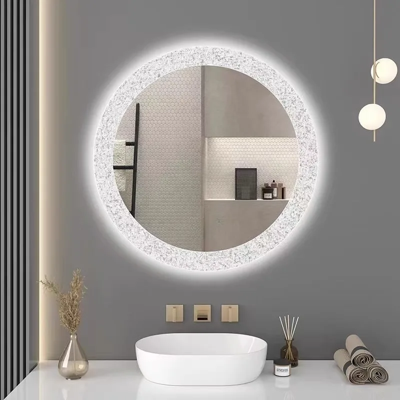 

Smart bathroom Wall-mounted cosmetic mirror Round bathroom mirrors LED with lamp defogging touch screen decorative mirror