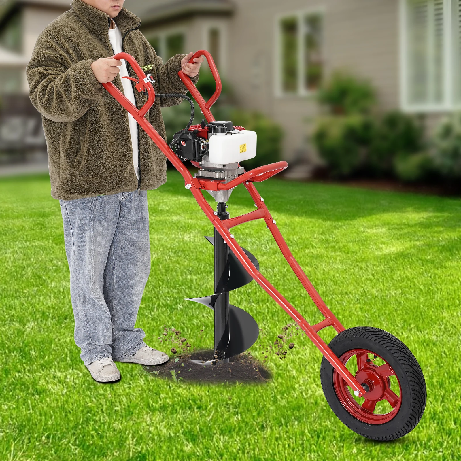 52CC 1.46KW Earth Drill with Wheel Auger Bit Portable for Fence Post Planting Excavation Projects
