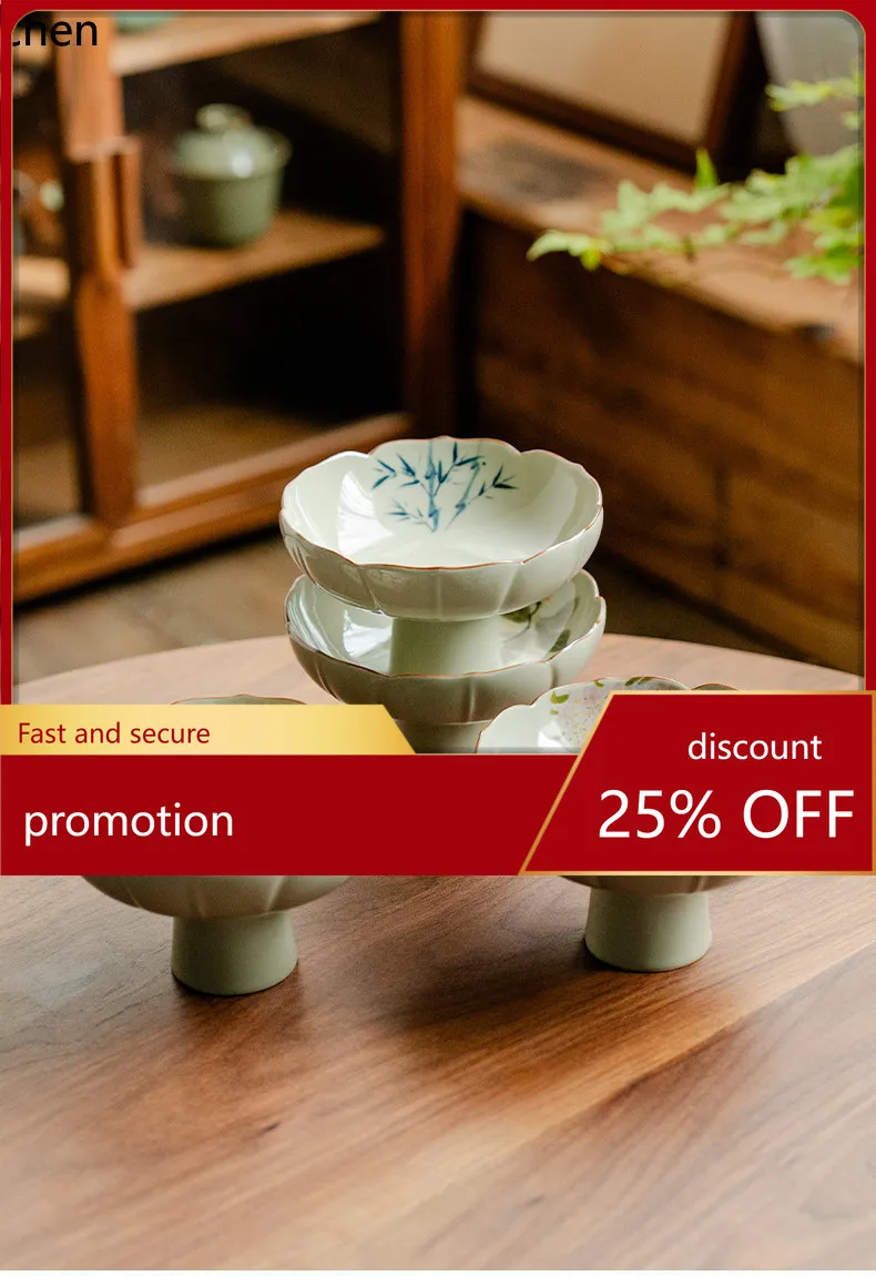 

Cz hidden high foot tea and snack plate exquisite for home snack fruit plate high-end ceramic supply small tray