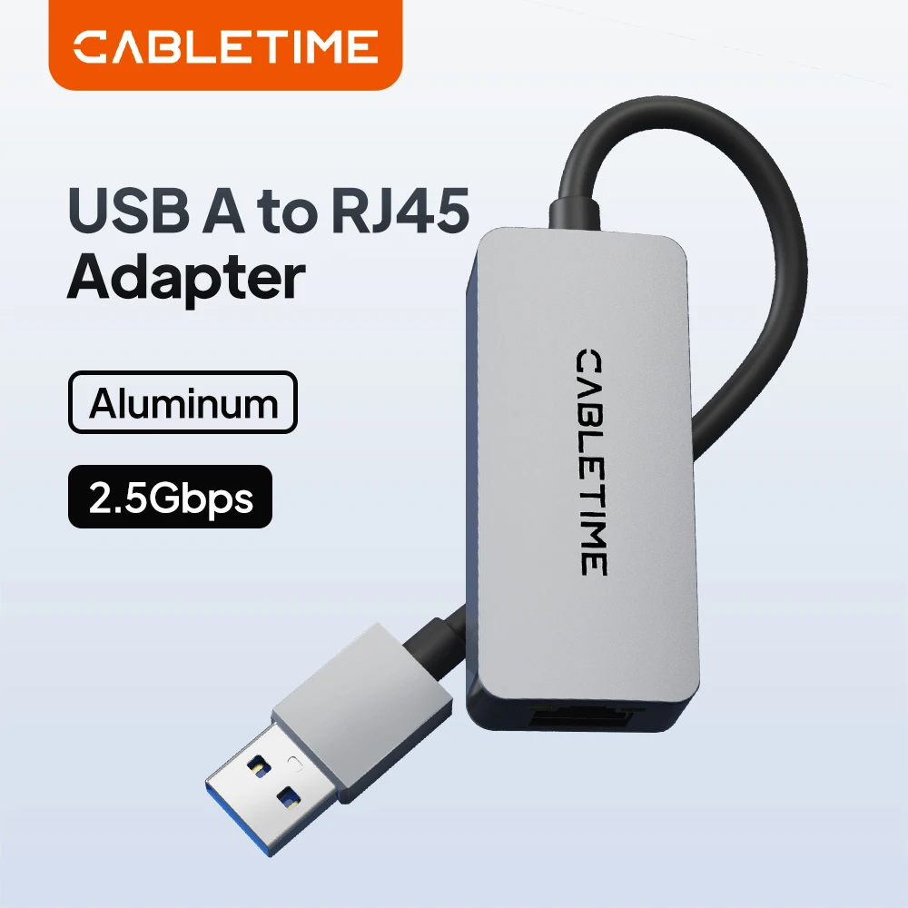 CABLETIME 2.5G 2500Mbps USB Ethernet Adapter to LAN Network RJ45 Aluminum Gigabit USB A Ethernet for Dell MacBook Laptop USB-A/C