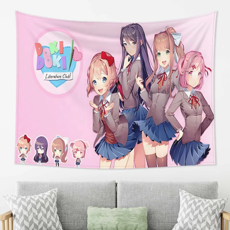 VIKAMA Heartbeat Literature Club Tapestry For All Staff Anime Campus Cute Atmosphere Ins Style Room Decoration Home Decoration