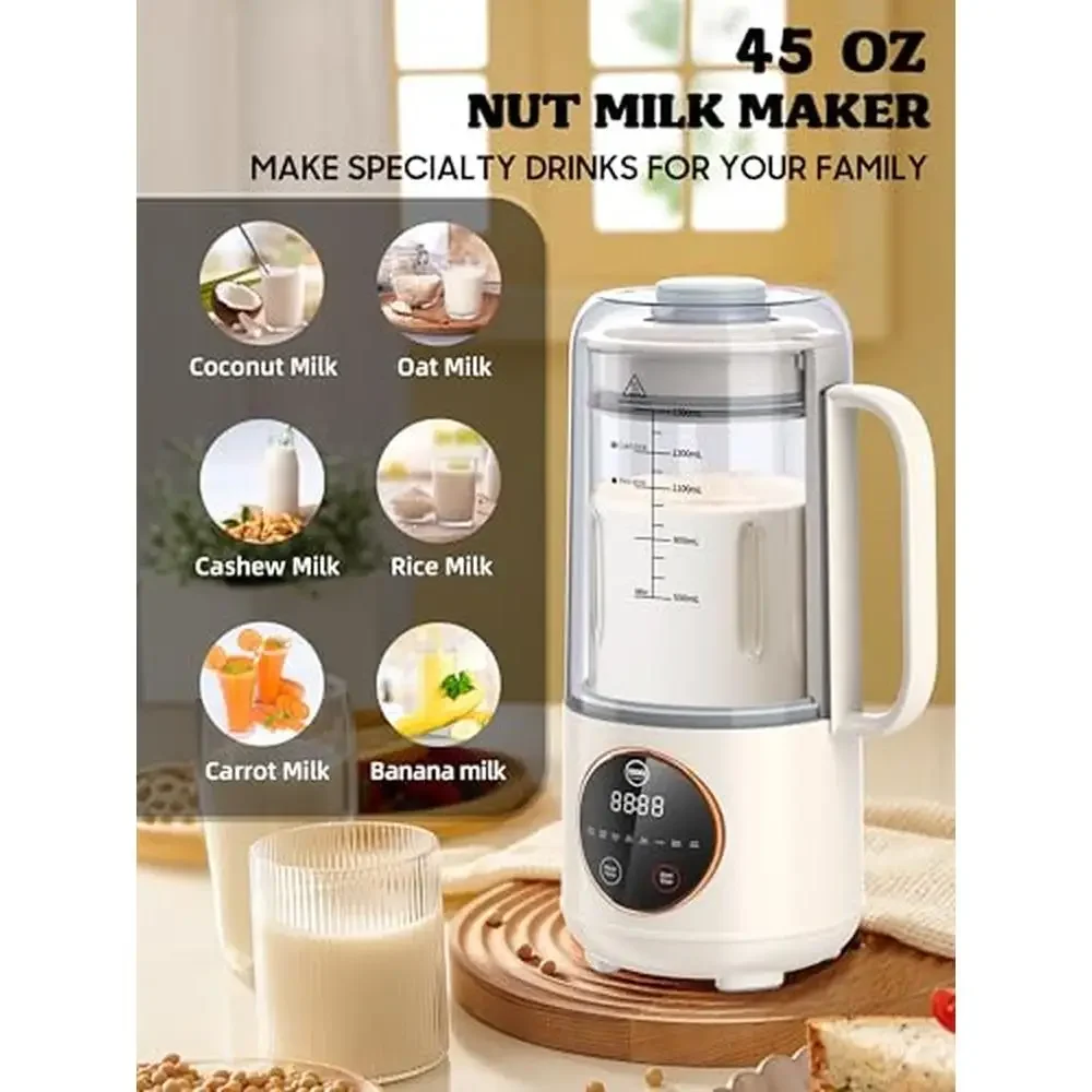 Nussmilchbereiter, 45 Unzen, 10-in-1, pflanzliche Mandel, Sojakerfer, Kokosnuss, multifunktionaler Haushaltsgerät-Timer, automatische Abschaltung, leicht zu reinigen