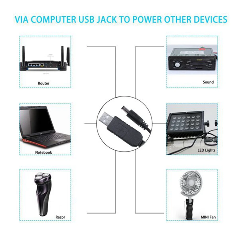 Convertisseur technique de baril CC, connecteur mâle, prise de câble d'alimentation Jack, câble USB vers CC, 1m, 5V vers DC 12V, 2.1mm x 5.5mm