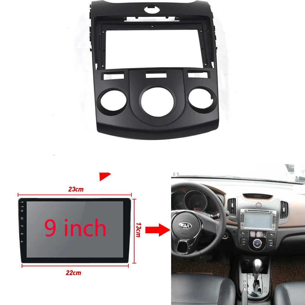 Autoradio-Blende für KIA FORTE HANDBUCH, AC 9-Zoll-Bildschirm, Armaturenbrett-Installation, Nachrüstung der Montage, Verkleidungssatz, Stereo-Lünette