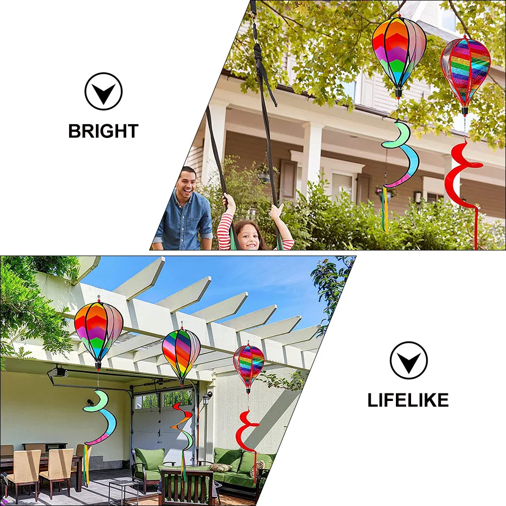 2 Pcs Hot Air Balloons Windmills Summer Strips Sequin Solid Color Rotating Colorful Garden Decoration 2pcs Patio Spinners Pvc