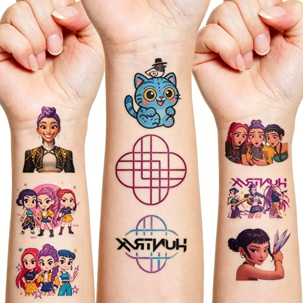 20 piezas/set de figuras de dibujos animados Kpop Demonio #   Hun Ters Rumi Kang - Pegatina de tatuaje temporal de Rumi con diseño demoníaco para regalos de fiesta