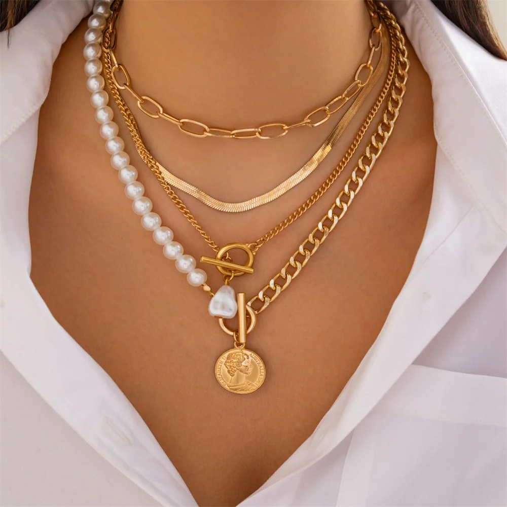 Multi-layer Imitation Pearl Long Chain Necklace for Women Trendy Temperament Long Tassel Beads Sweater Chain Jewelry Accessories