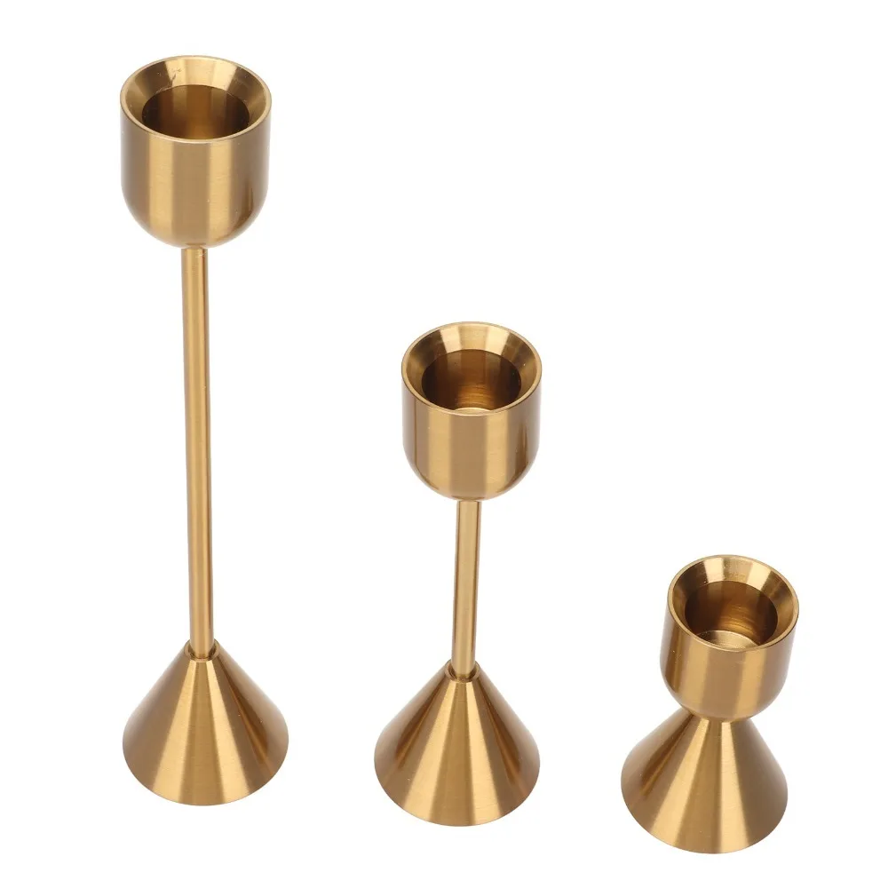 3pcs Different Heights Candle Holders Set Small Medium Large Single Stem Candlestick Holders Gold Taper Candle Holders