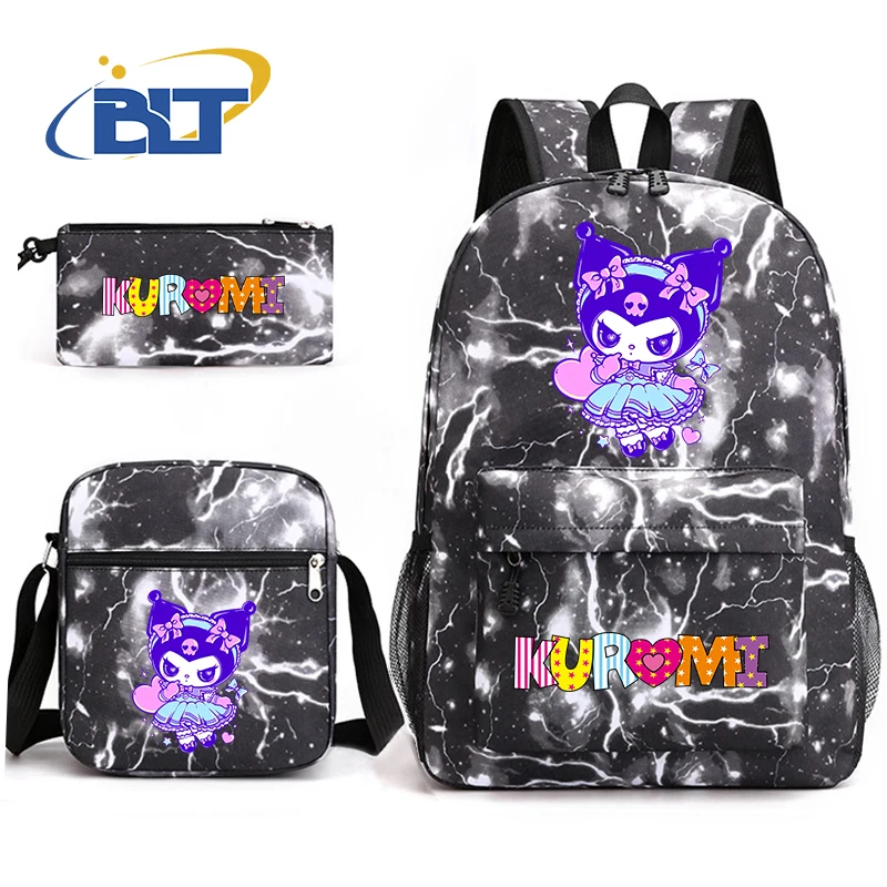 MINISO Kuromi printed student school bag set children's pencil case backpack shoulder bag three-piece set