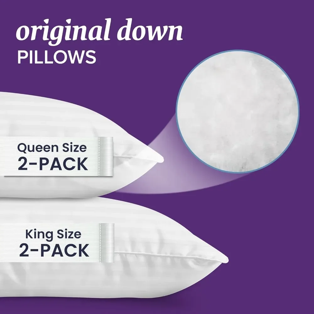 Bed Pillows Queen/Standard Size Set of 2 - Down Pillow for Sleeping - Back Neck Pillow In-flight Stomach or Side Sleepers Home