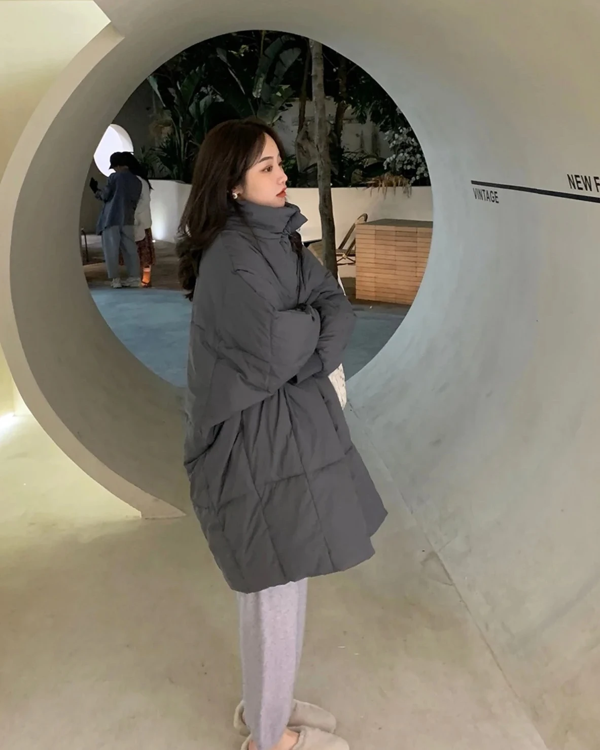 

Loose Women's Cotton Casual Hong Kong Faionable Mid-Length Korean Version Winter Coat Long