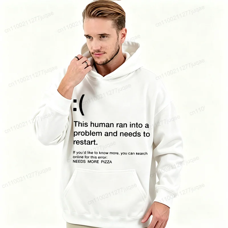 Blue Screen of Death Men Hoodies Needs More Pizza Geek Programmer Graphic Tracksuits Man Sportwear Geek Sweatshirts Tops Gifts