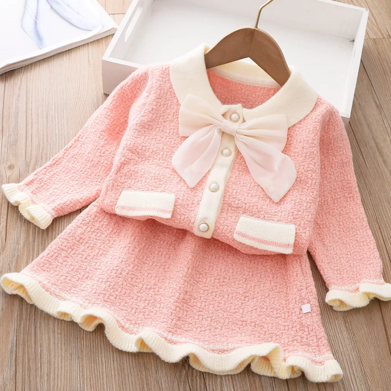 Spring Autumn Girls Clothing Sets Child New Fashion Knitted Sweater + Skirt 2Pcs Outfits Little Princess Baby Suit Birthday Gift