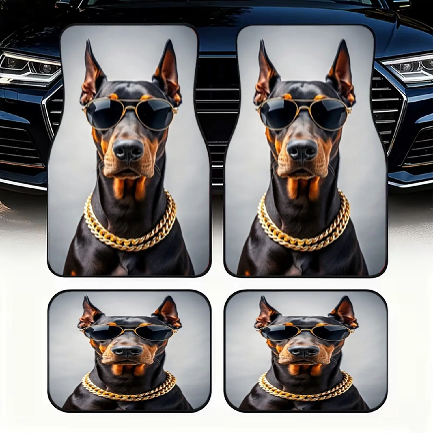 4pcs Stylish Doberman Dog Car Floor Mats, Material, Universal Fit For Car Interiors, Easy To Clean, Perfect For Car Enthusiasts,