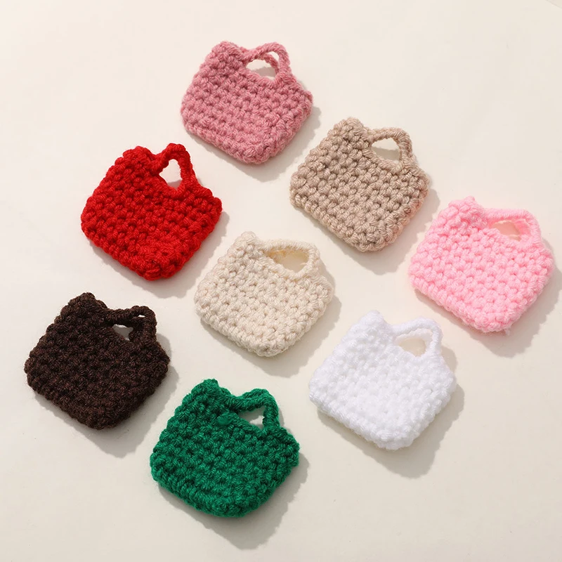 1Pcs Dollhouse Miniature Cute Handwoven Crochet Yarn Handbag Doll Mini Shoulder Bag Model Decoration Accessories Kids Toys