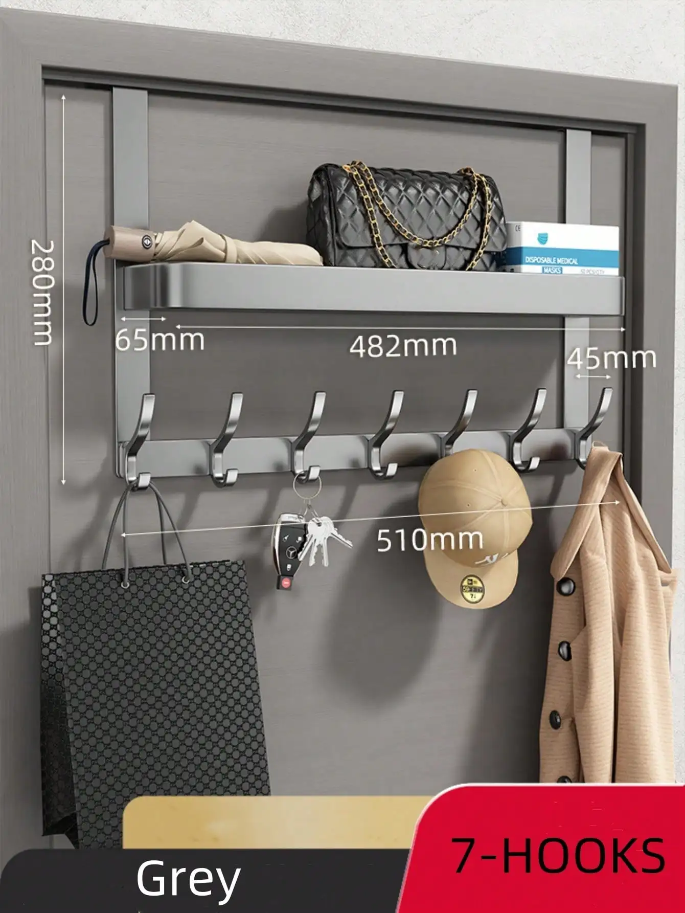 Eenvoudig te installeren opbergrek boven de deur - Multifunctionele metalen haken voor slaapkamer-, badkamer- en keukenorganisatie