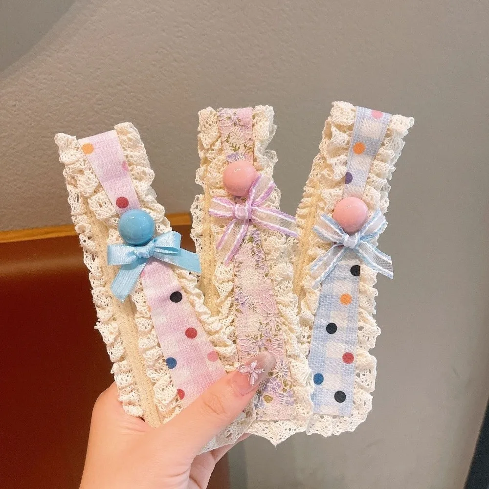 Openwork Lace Trim Lace Headband Bow Contrasting Fabric Patchwork Hair Sticker Fringe Fixing Multiple Colors Hair Holder