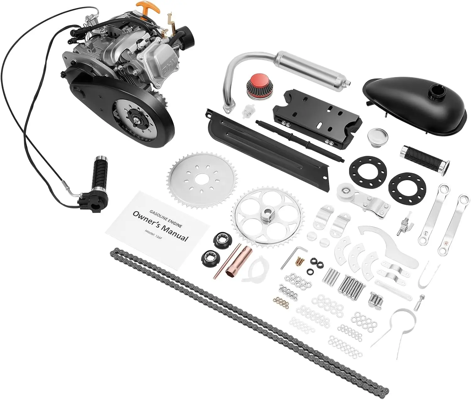 3HP Gas Petrol Motorized Bike Engine Recoil Start Motorized Bicycle Kit with Chain, Single