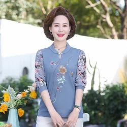 Female Return Printed Blouse Casual Middle-aged mother Clothing Spring Autumn Long Sleeve printing Shirt