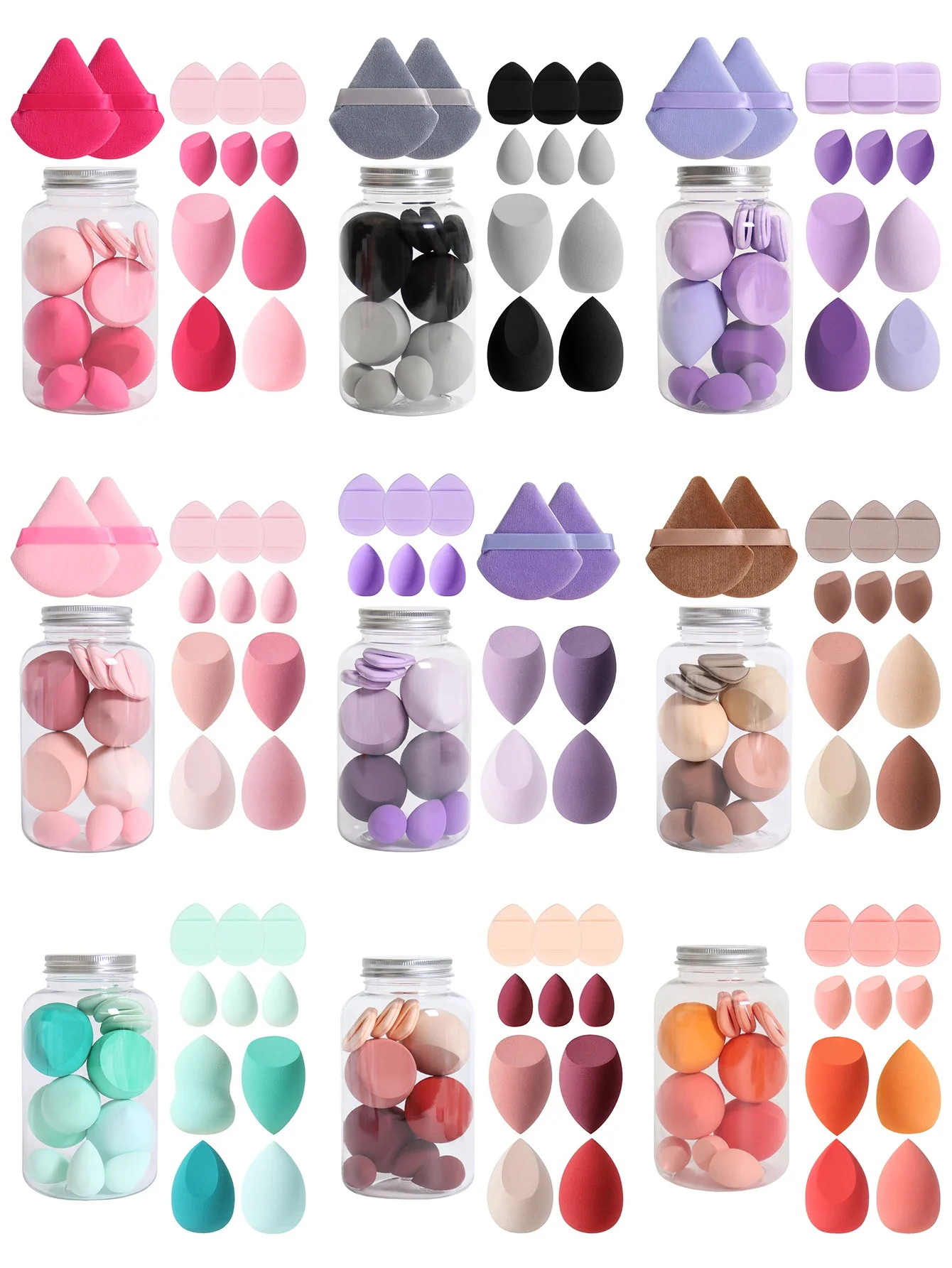 12Pcs Makeup Sponge Set with Storage Jar Latex-Free, Makeup Sponge Finger Puff, Dual-Use Wet & Dry Foundation Cosmetic Puffs