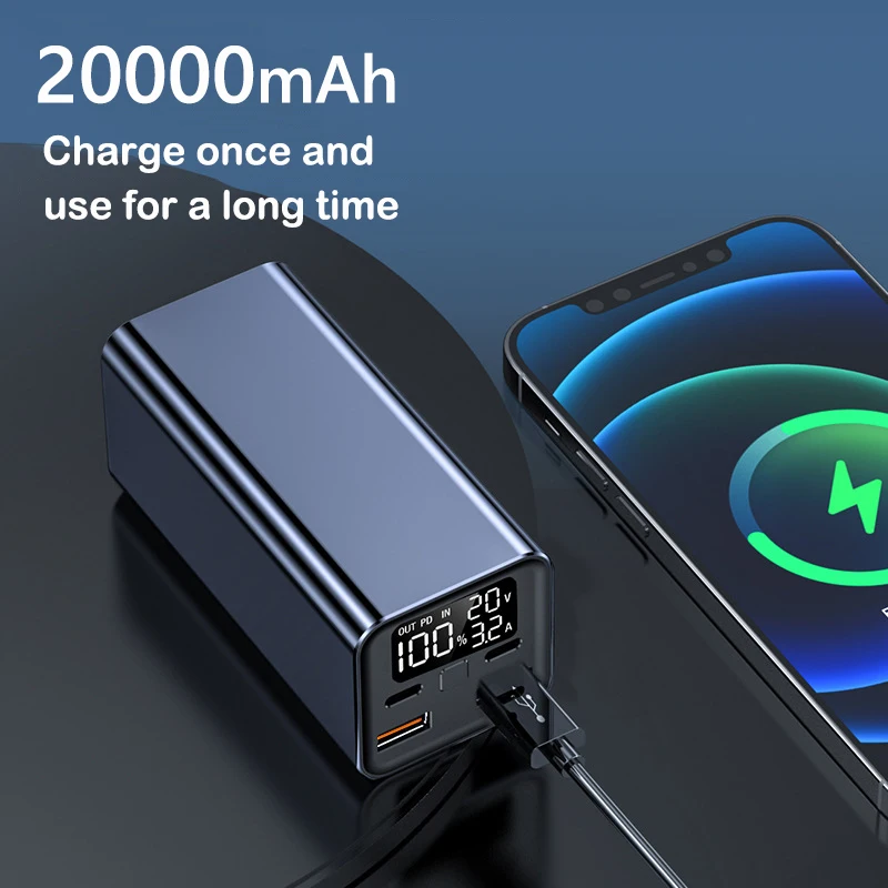 

20000mAh Power Bank 65W PD Fast Charging Type-C Portable Charger Mobile Phone Powerbank For iPhone Laptop Tablet Spare Battery