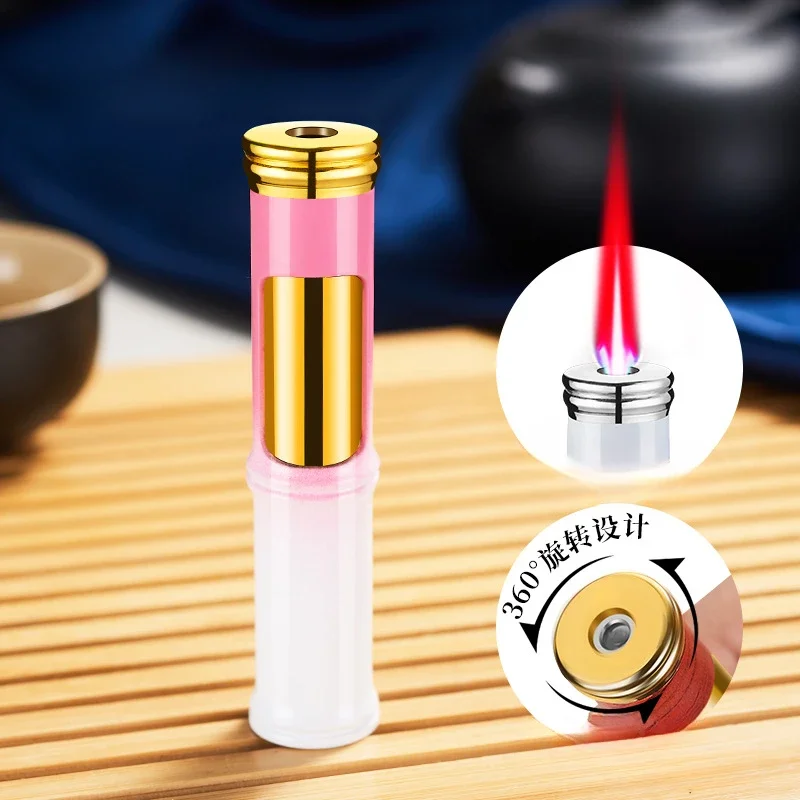 Decompression Round Bamboo Metal Windproof Red Flame Lighter Creative Gift Cigarette Lighter