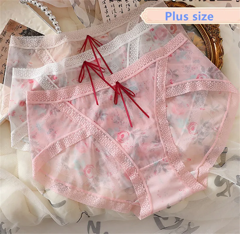 Plus size underwear women retro lenceria court style ropa interioir mujer lightweight sexy panties mesh lingerie bragas mujer