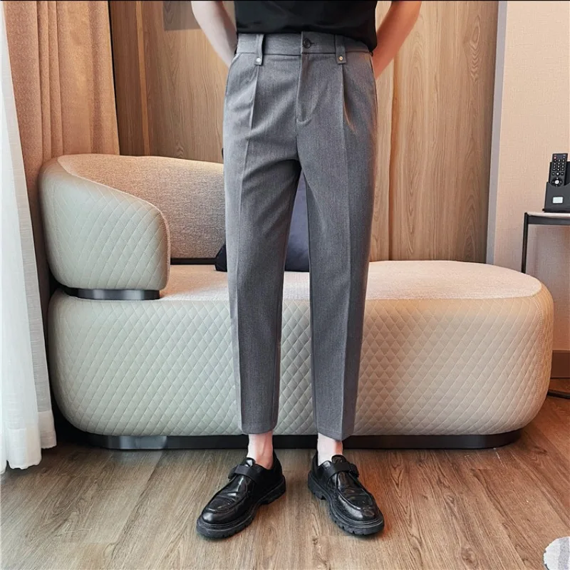 Classical Solid Color Business Dress Pants Men's Slim Fit Casual Suit Pants Office Wedding Trousers Social Men Clothing 28-38