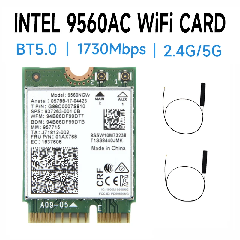 듀얼 밴드 무선 AC 9560, 블루투스 5.0, NGFF /M.2 와이파이 카드, 9560ngw, 802.11ac, NGFF, 2.4G, 5G, 2x2, 9560NGW, AC9560