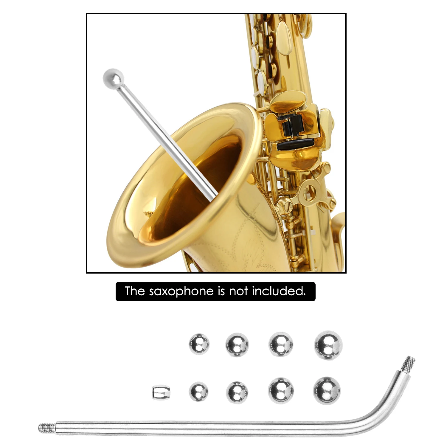 Juego de herramientas de reparación de saxofón Hooqu, varilla larga + bola de Metal + herramienta de mantenimiento de cuello de saxofón de bola de cubo para viento de saxofón Alto/Tenor