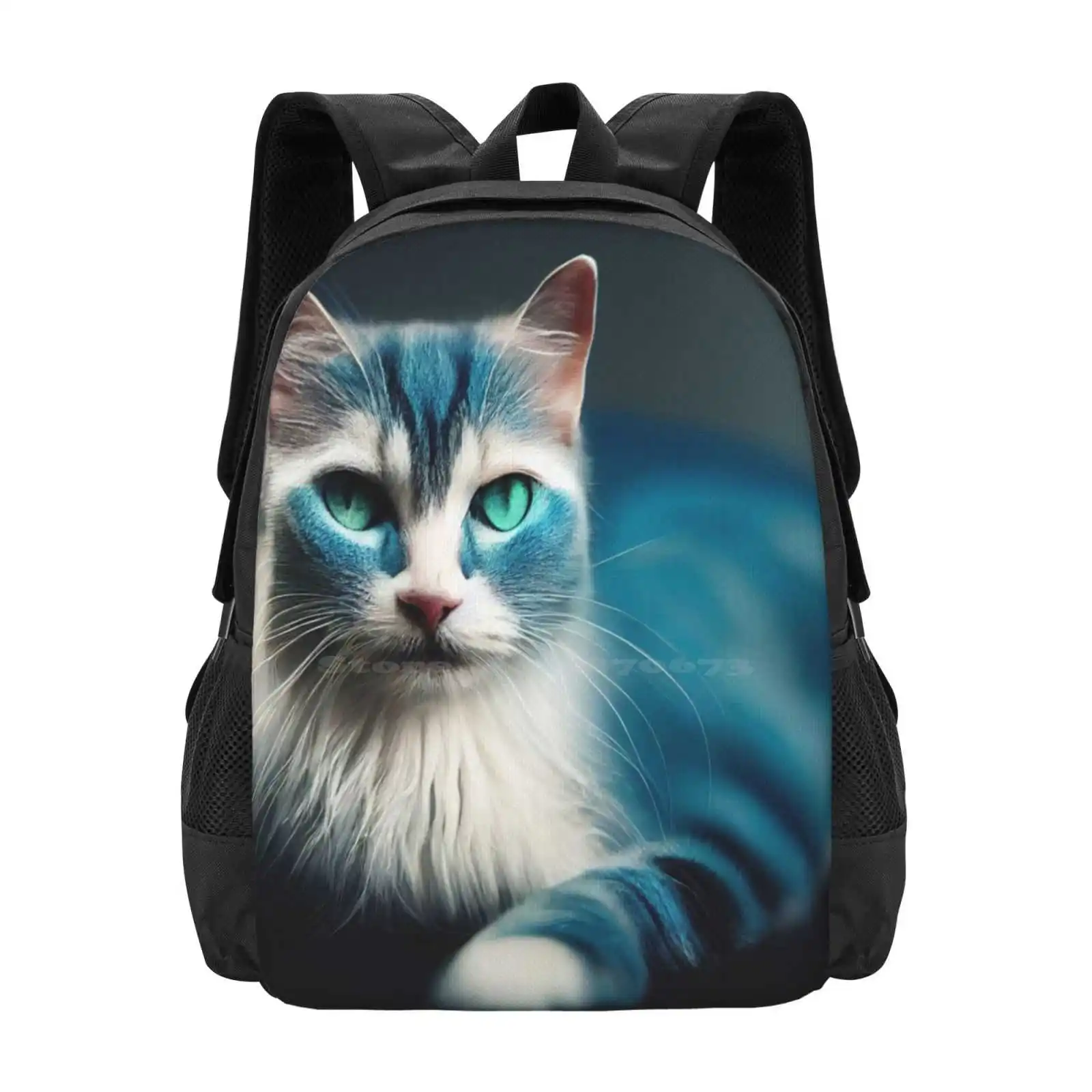 Blue And White Cat New Arrivals Unisex Bags Student Bag Backpack Blue White Cat