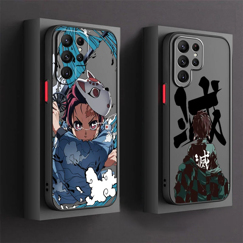 Anime D-Demon S-Slayer Hot Frosted Translucent For Samsung Galaxy S24 S23 S22 S21 S20 FE S10 S9 S8 Plus Ultra Pro 5G Back