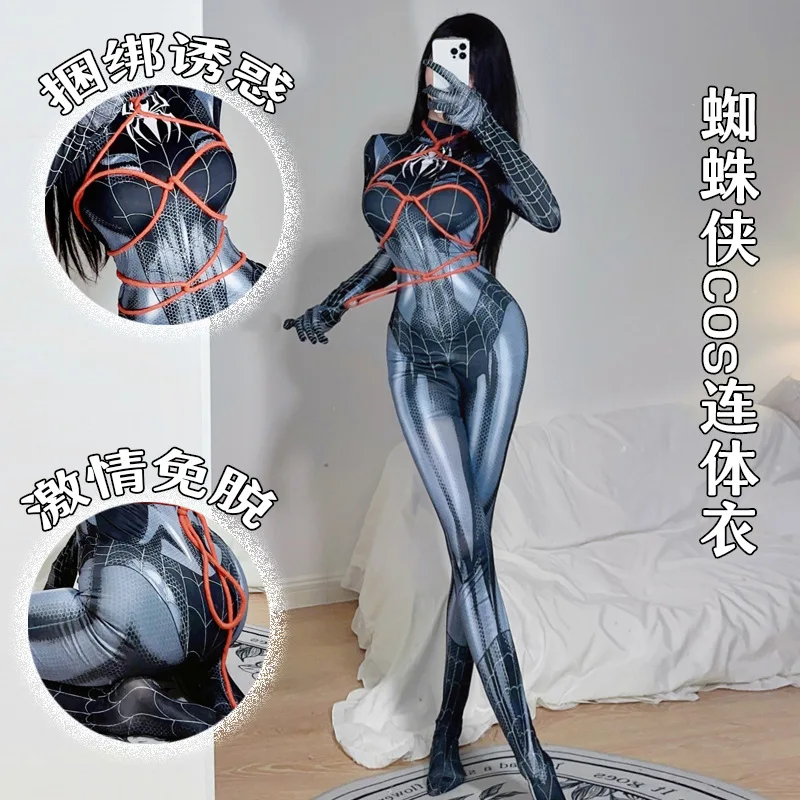 

Spider‑Woman Cosplay Costume 3D Print Zentai Bodysuit Tight Jumpsuit with Hidden Crotch Zipper Superhero Outfit for Halloween