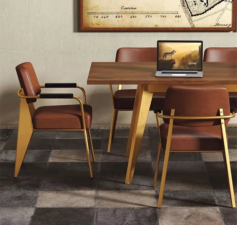 Industrial Style  Leather Conference Office Chairs Restaurant Backrest Dining Chairs