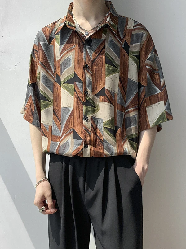 

Summer Graffiti Print Short Sleeve Loose Men's Shirt Casual Trendy Korean Style Versatile Loose Fit Youthful Printed Top