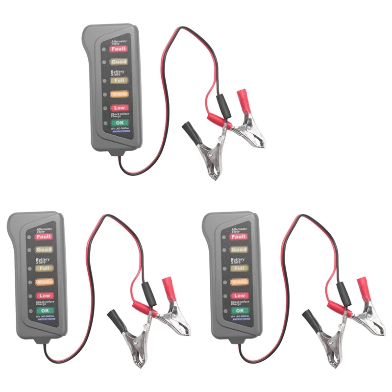 3X 12V Car Battery & Alternator Tester - Test Battery Condition & Alternator Charging (LED Indication)