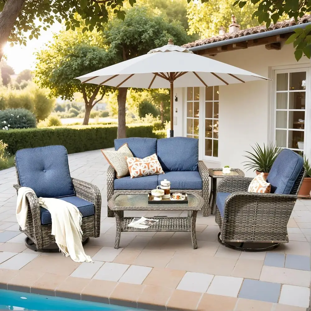 

All-Weather Wicker Patio Furniture Set with Coffee Table, Includes Rocking Chairs, Ideal for Balcony, Backyard, Garden, Poolside