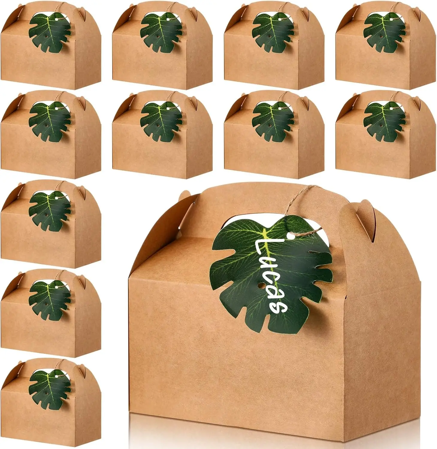 

24 Set Hawaiian Tropical Gift Bags Bulk Luau Gift Bags with Palm Leaves Brown Kraft Goodie Gable Bachelorette Boxes Bridesmaid P