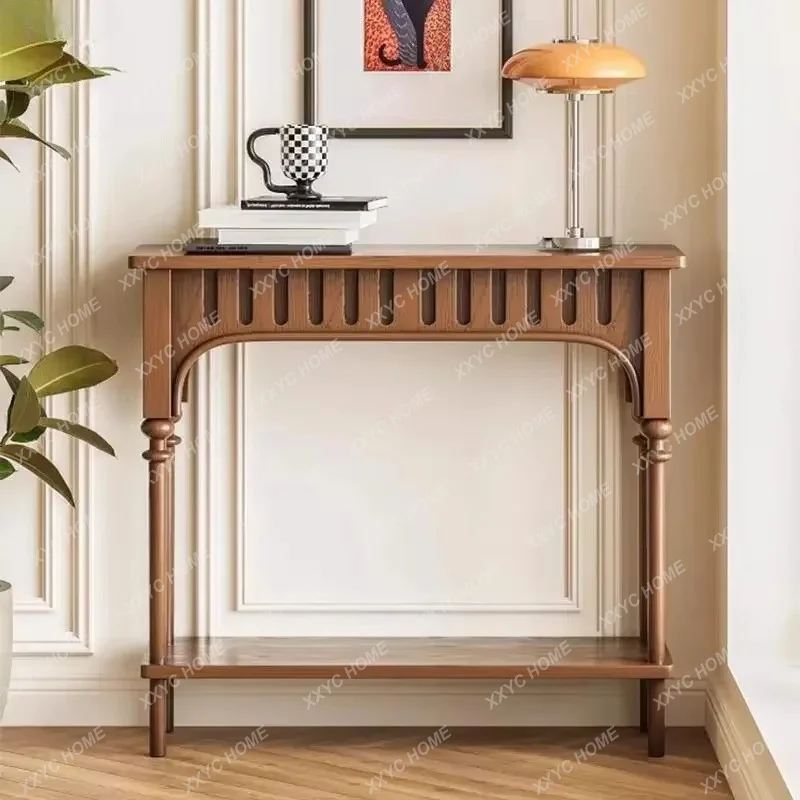 XXEntrance Table Side Cabinet Retro Solid Wood High-footed Entrance Platform Against The Wall Entrance Cabinet