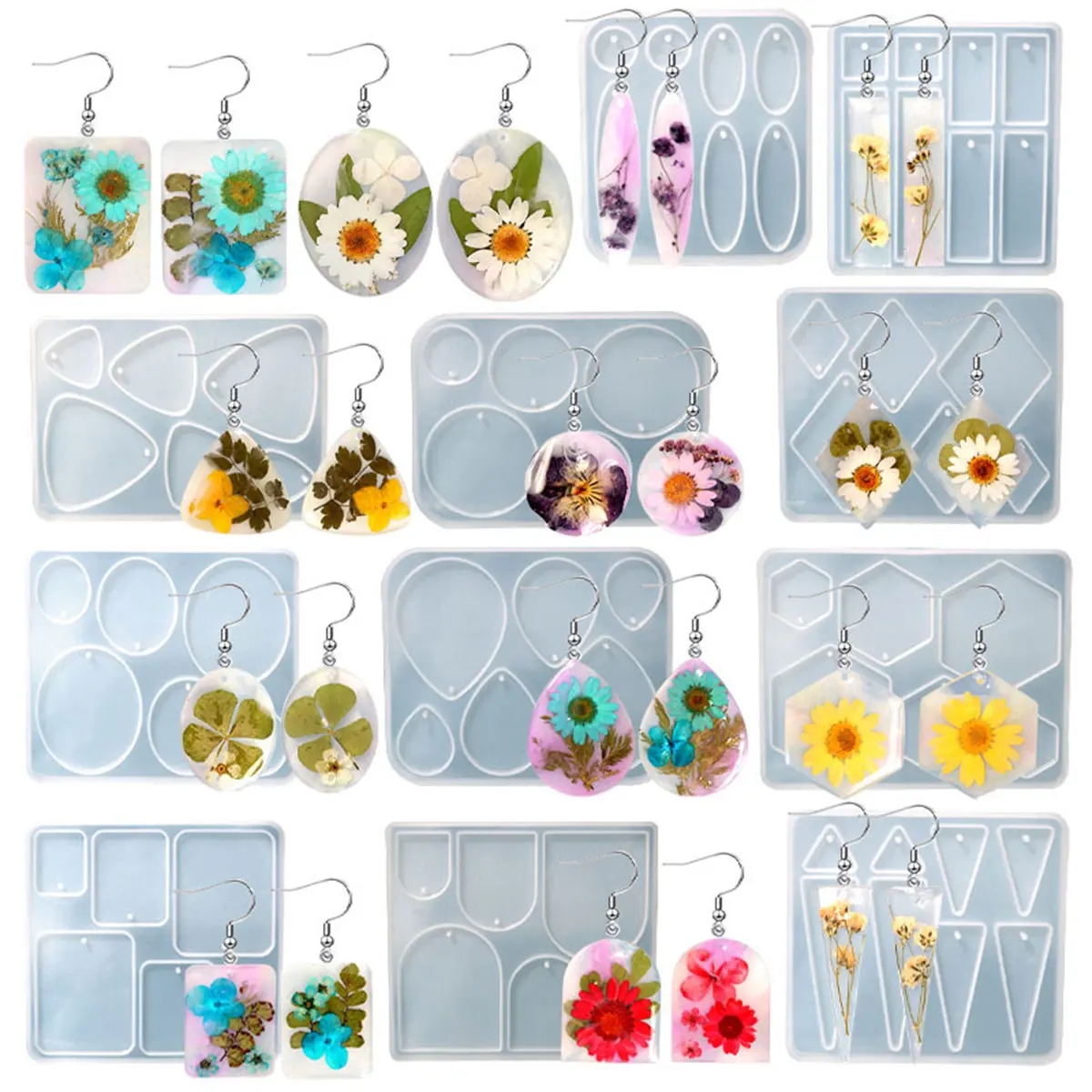 Creative DIY Resin Casting Mold Handicrafts Geometry Pendants Dangle Key Chain Jewelry Earrings Making Tool for Women Girlfriend