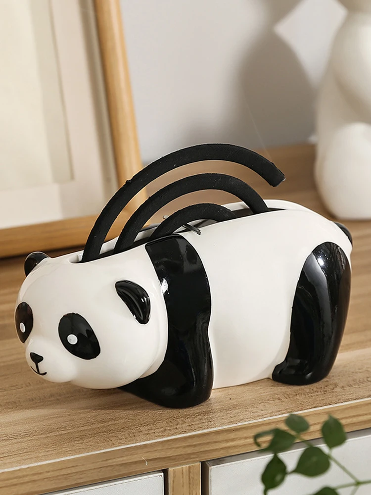 Mosquito Coil Box Household Cartoon Panda Ceramic Mosquito Anti Scald and Fireproof Incense Ash Box